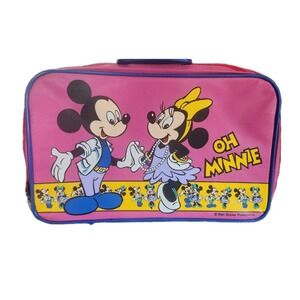 Vintage 90s Disney Productions Mickey & Minnie Pink Suitcase Excellent Condition